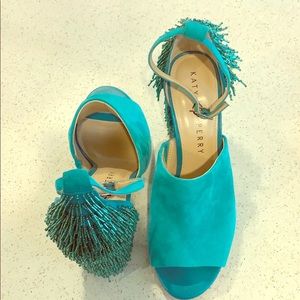 NWT Katy Perry, Turquoise mule pumps with beads